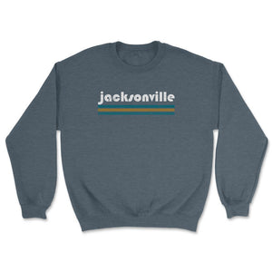 Vintage Jacksonville Florida Retro Three Stripe Weathered - Unisex Sweatshirt - Dark Grey Heather