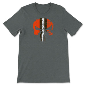 Cleveland Football Skull Weathered Helmet Stripe Fan - Unisex T-Shirt - Dark Grey Heather