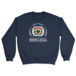 Drink Local West Virginia Vintage Craft Beer Bottle Cap Brewing - Unisex Sweatshirt - Navy