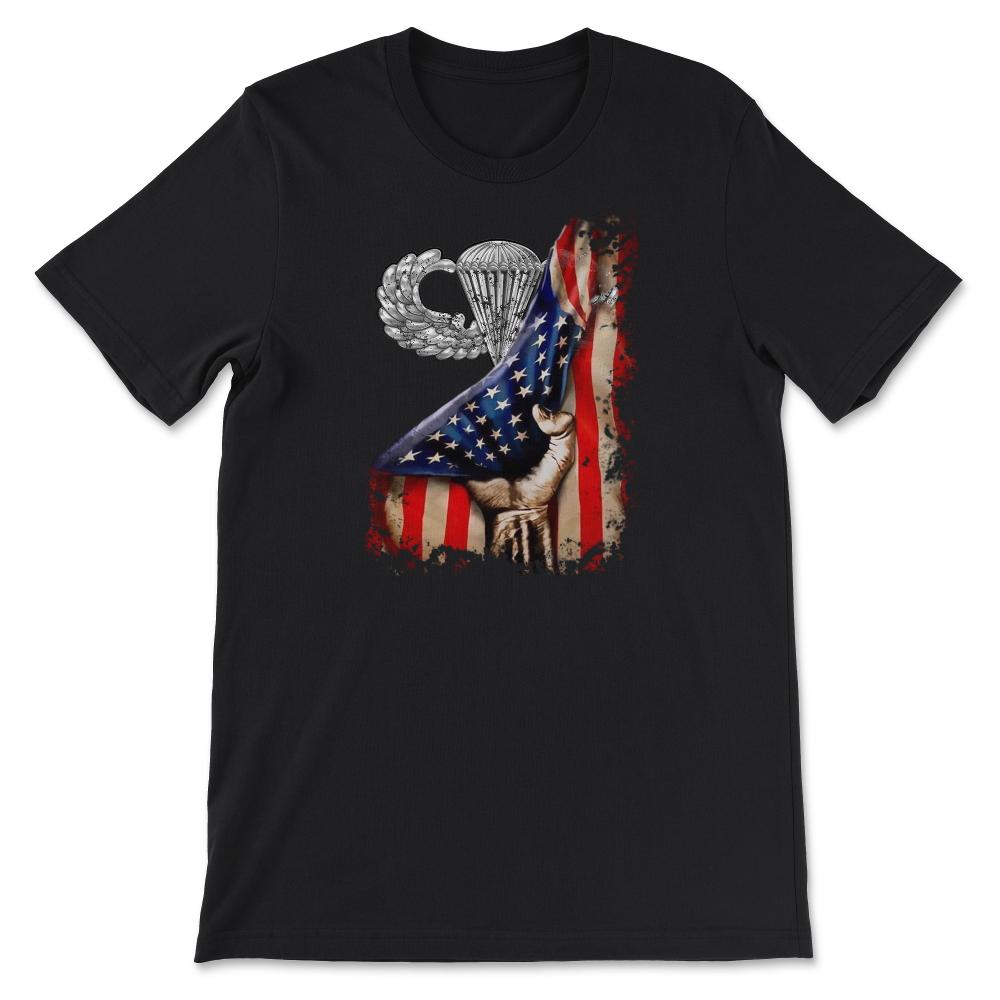 Airborne Wings US Flag Pull Back Military Paratrooper Gift - Unisex T-Shirt - Black