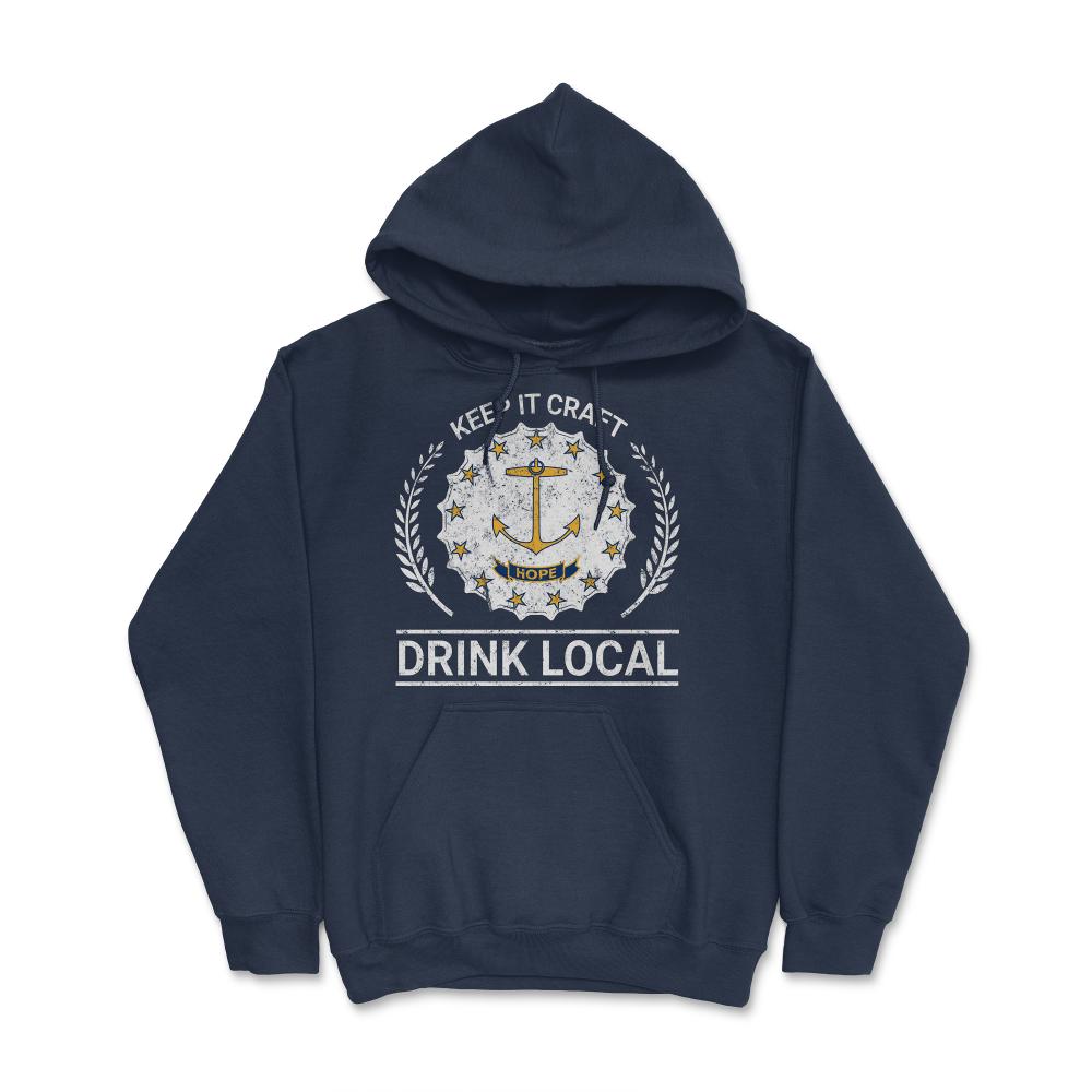 Drink Local Rhode Island Vintage Craft Beer Bottle Cap Brewing - Hoodie - Navy