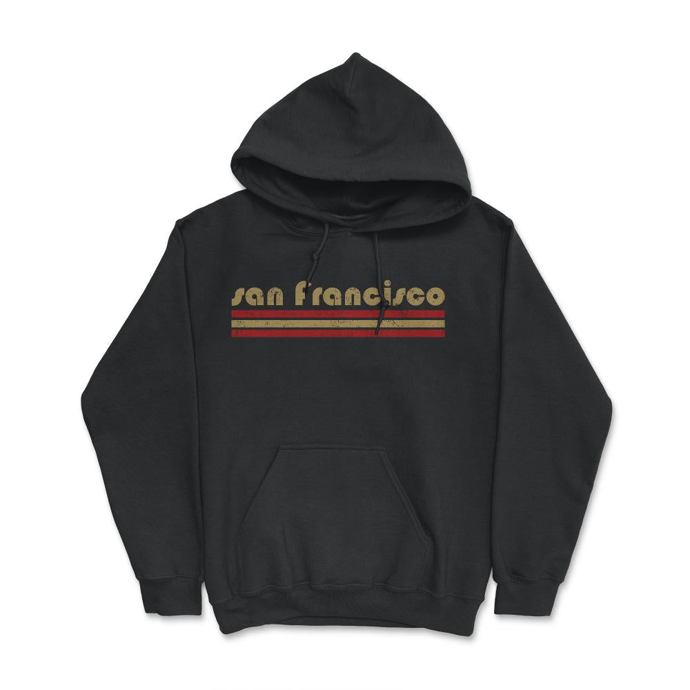 Vintage San Francisco California Retro Three Stripe Weathered - Hoodie - Black