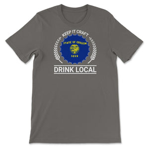Drink Local Oregon Vintage Craft Beer Bottle Cap Brewing - Unisex T-Shirt - Smoke Grey