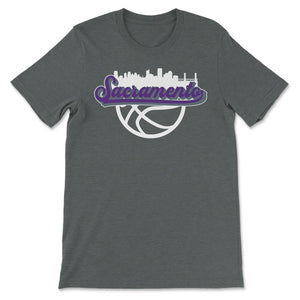 Sacramento California Basketball Fan City Skyline Classic Script - Unisex T-Shirt - Dark Grey Heather