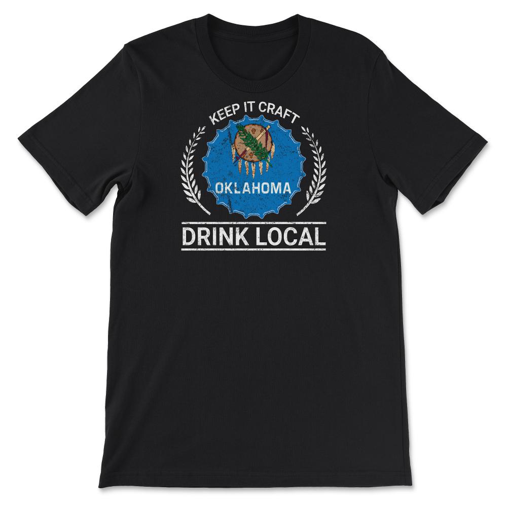 Drink Local Oklahoma Vintage Craft Beer Bottle Cap Brewing - Unisex T-Shirt - Black