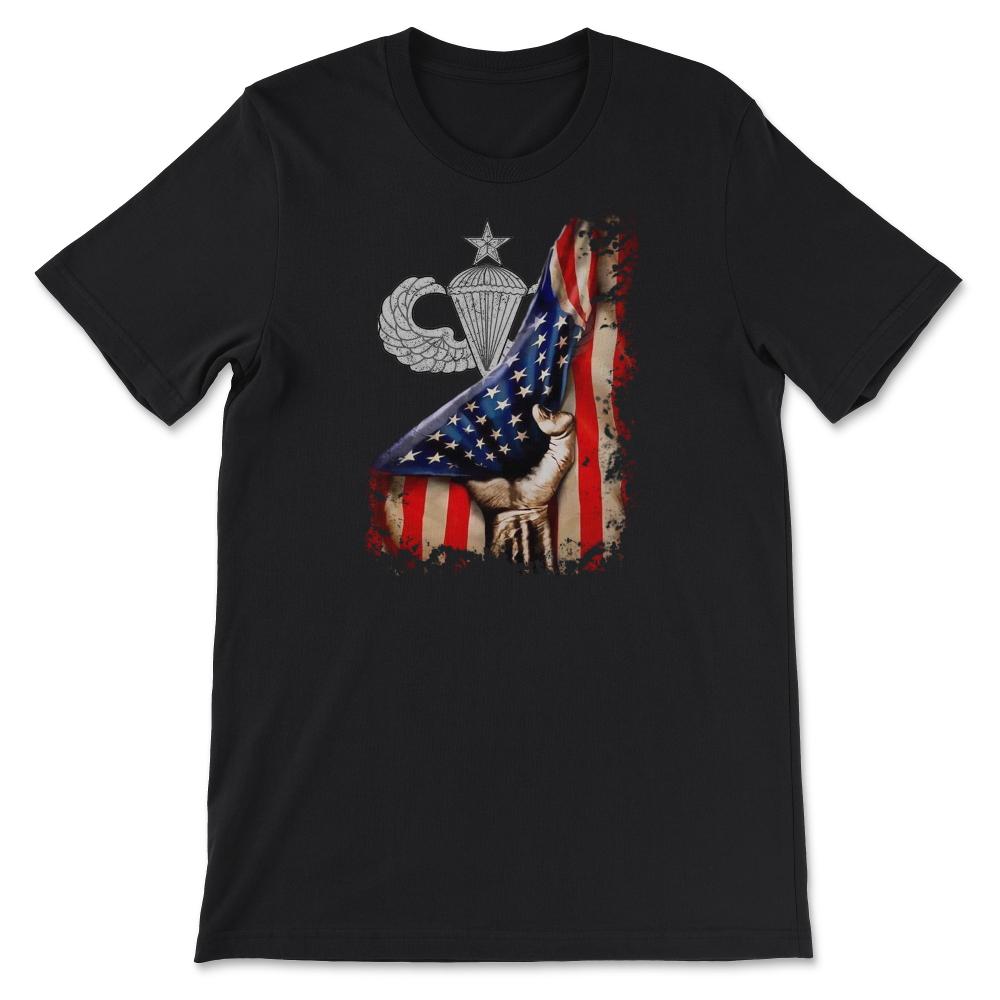 Jumpmaster Senior Parachutist Airborne Badge US Flag Military - Unisex T-Shirt - Black