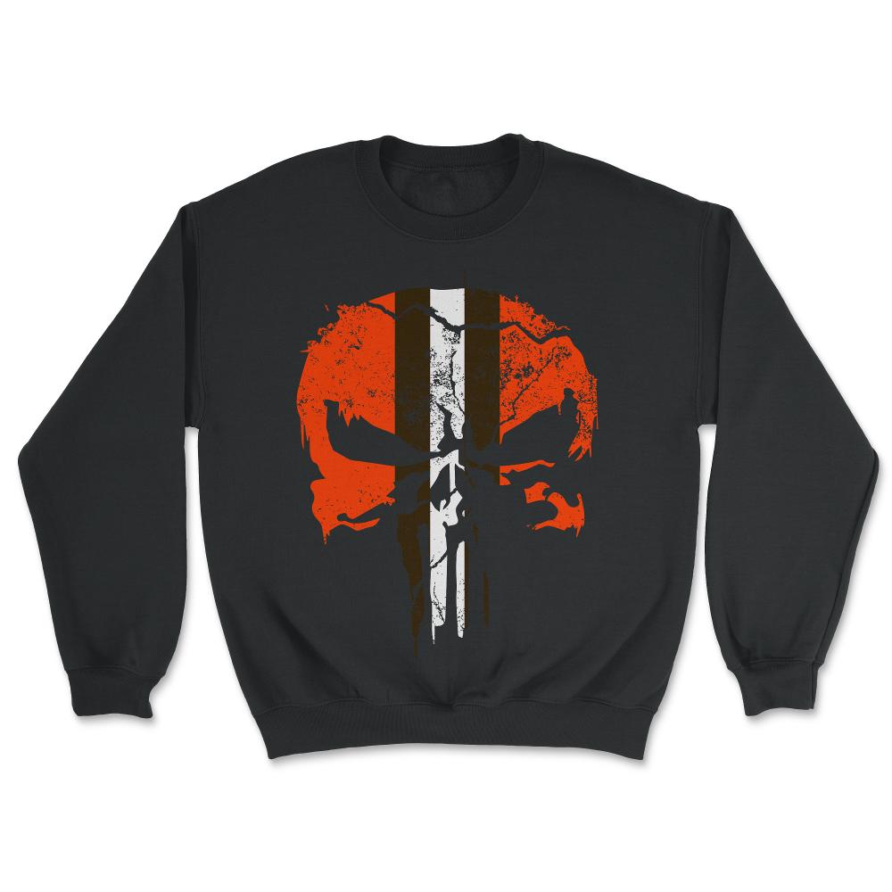 Cleveland Football Skull Weathered Helmet Stripe Fan - Unisex Sweatshirt - Black