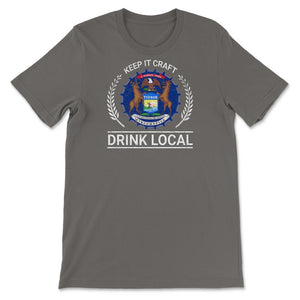 Drink Local Michigan Vintage Craft Beer Bottle Cap Brewing - Unisex T-Shirt - Smoke Grey