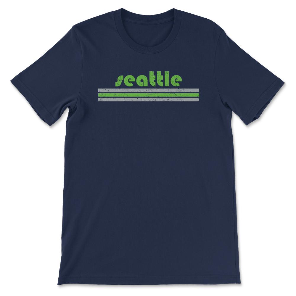 Vintage Seattle Washington Retro Three Stripe Weathered - Unisex T-Shirt - Navy