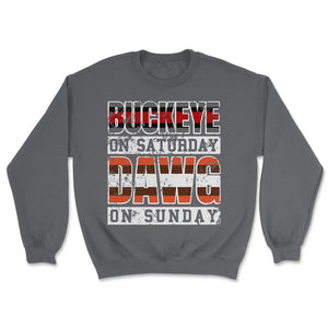 Buckeye On Saturday Dawg Pound On Sunday Cleveland and Columbus Ohio - Unisex Sweatshirt - Smoke Grey