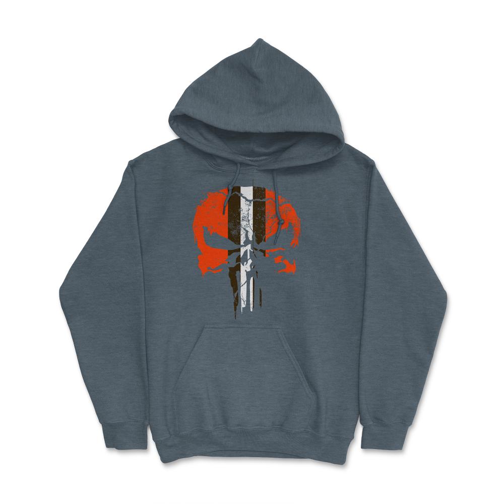 Cleveland Football Skull Weathered Helmet Stripe Fan - Hoodie - Dark Grey Heather