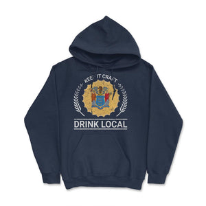 Drink Local New Jersey Vintage Craft Beer Bottle Cap Brewing - Hoodie - Navy