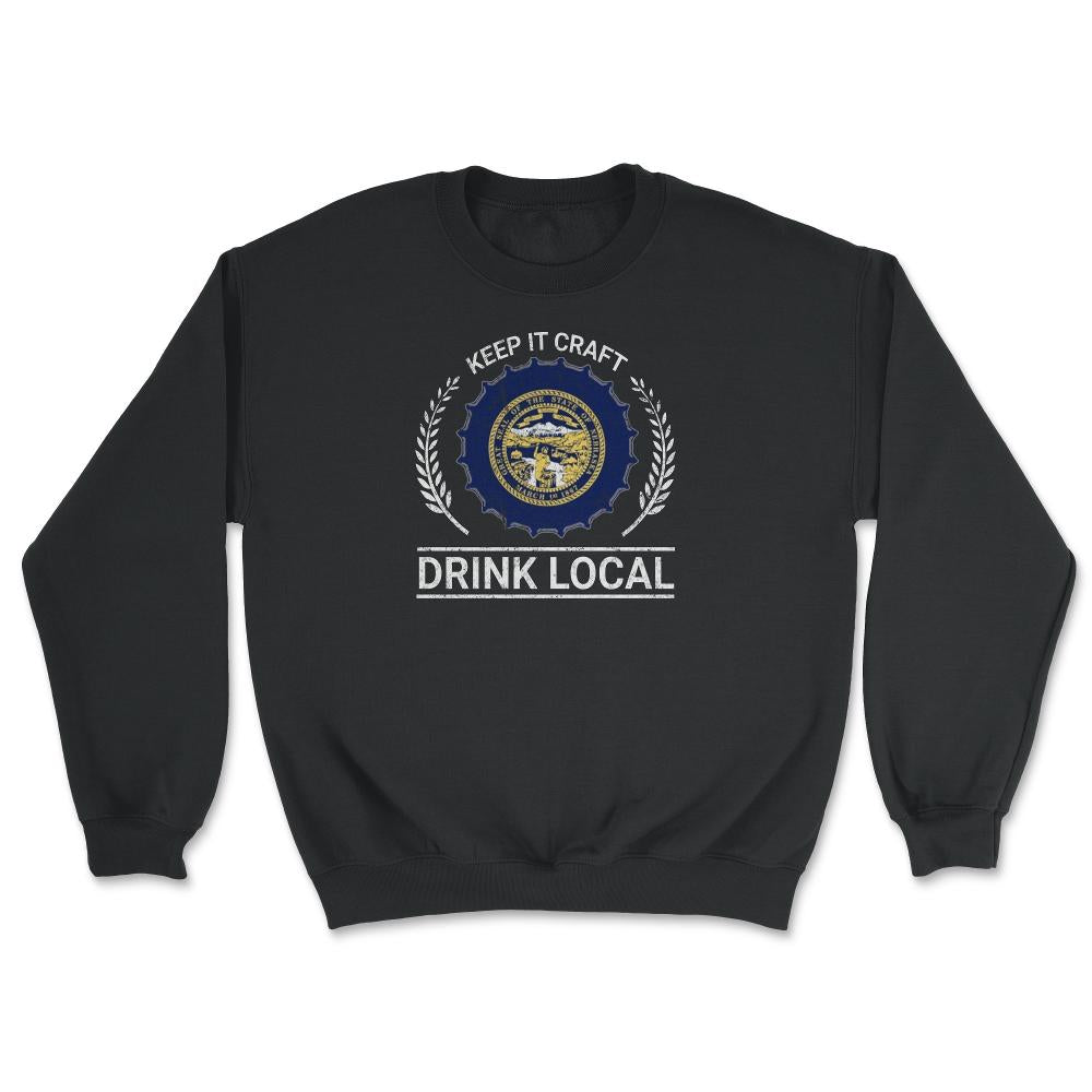 Drink Local Nebraska Vintage Craft Beer Brewing - Unisex Sweatshirt - Black