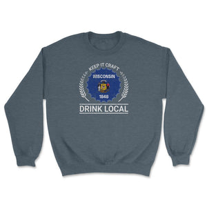 Drink Local Wisconsin Vintage Craft Beer Bottle Cap Brewing - Unisex Sweatshirt - Dark Grey Heather