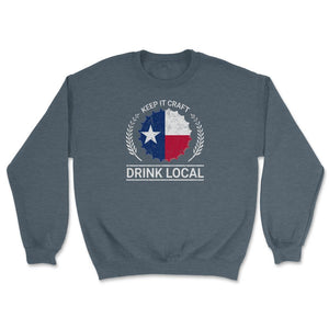 Drink Local Texas Vintage Craft Beer Bottle Cap Brewing - Unisex Sweatshirt - Dark Grey Heather