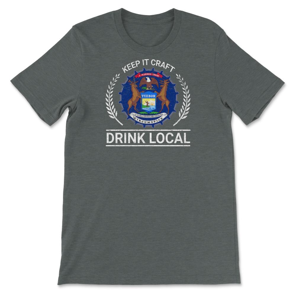 Drink Local Michigan Vintage Craft Beer Bottle Cap Brewing - Unisex T-Shirt - Dark Grey Heather