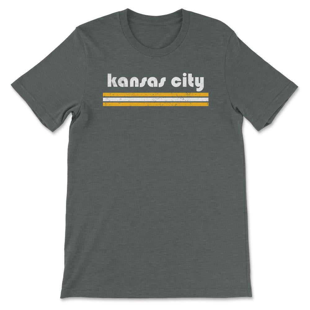 Vintage Kansas City Missouri Retro Three Stripe Weathered - Unisex T-Shirt - Dark Grey Heather