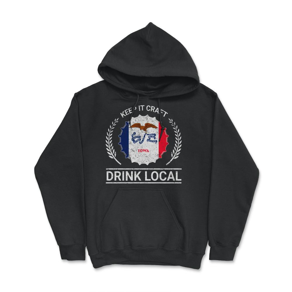 Drink Local Iowa Vintage Craft Beer Bottle Cap Brewing - Hoodie - Black