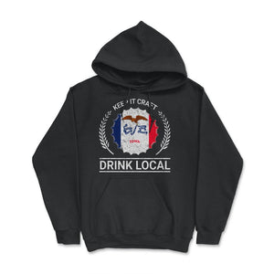 Drink Local Iowa Vintage Craft Beer Bottle Cap Brewing - Hoodie - Black