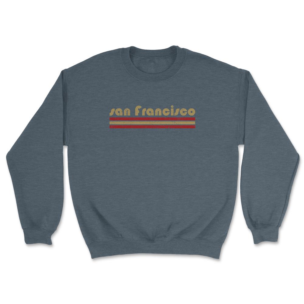 Vintage San Francisco California Retro Three Stripe Weathered - Unisex Sweatshirt - Dark Grey Heather