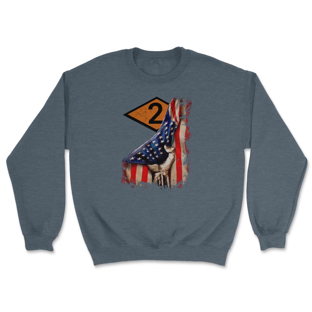 Second 2nd Ranger Battalion Orange Diamond USA Flag Pull Back - Unisex Sweatshirt - Dark Grey Heather