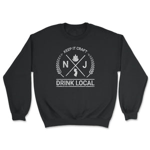 Drink Local New Jersey Vintage Craft Beer Brewing - Unisex Sweatshirt - Black