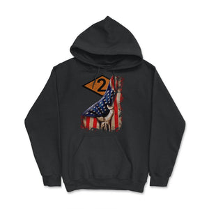 Second 2nd Ranger Battalion Orange Diamond USA Flag Pull Back - Hoodie - Black