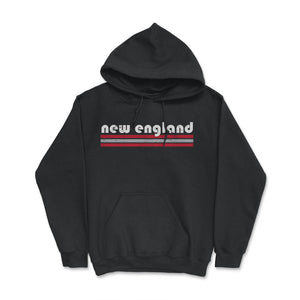 Vintage New England Retro Massachusetts Three Stripe Weathered - Hoodie - Black