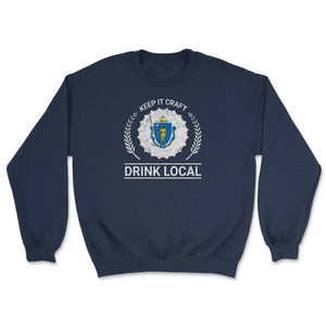 Drink Local Massachusetts Vintage Craft Beer Bottle Cap Brewing - Unisex Sweatshirt - Navy