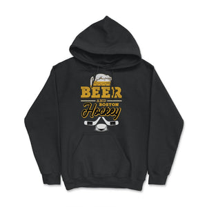 Beer and Boston Hockey Beer Drinking Massachusetts Hockey Fan Gameday - Hoodie - Black