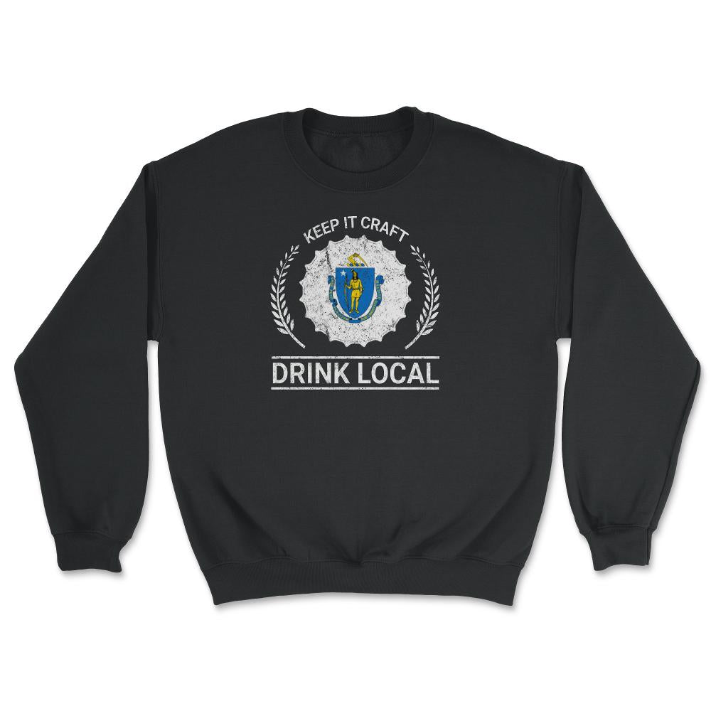 Drink Local Massachusetts Vintage Craft Beer Bottle Cap Brewing - Unisex Sweatshirt - Black