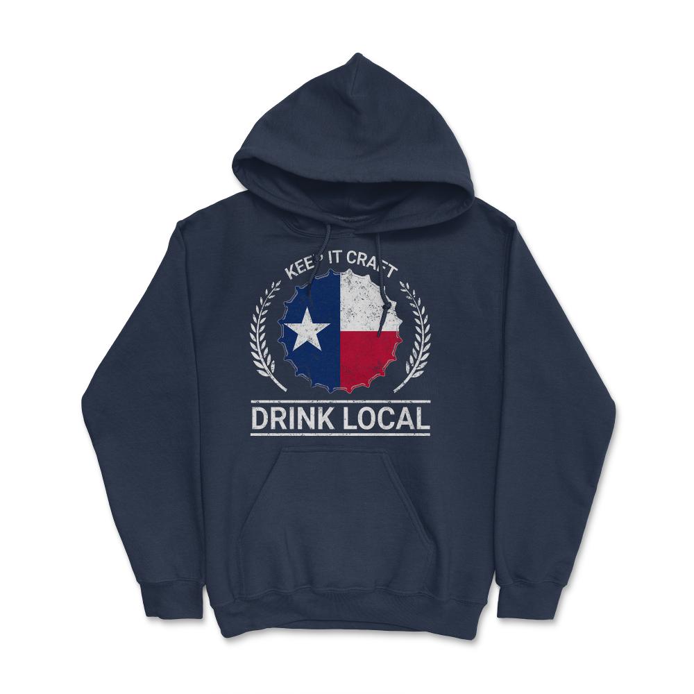 Drink Local Texas Vintage Craft Beer Bottle Cap Brewing - Hoodie - Navy