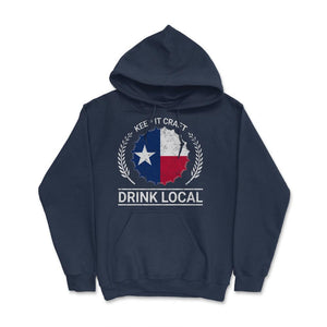 Drink Local Texas Vintage Craft Beer Bottle Cap Brewing - Hoodie - Navy