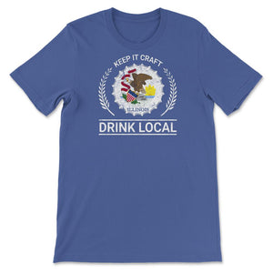 Drink Local Illinois Vintage Craft Beer Bottle Cap Brewing - Unisex T-Shirt - Royal Blue