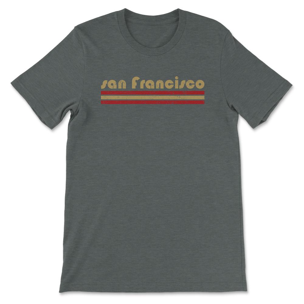Vintage San Francisco California Retro Three Stripe Weathered - Unisex T-Shirt - Dark Grey Heather