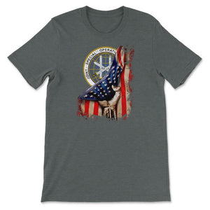 JSOC Patch Flag Pull Back Patriotic Special Operations - Unisex T-Shirt - Dark Grey Heather