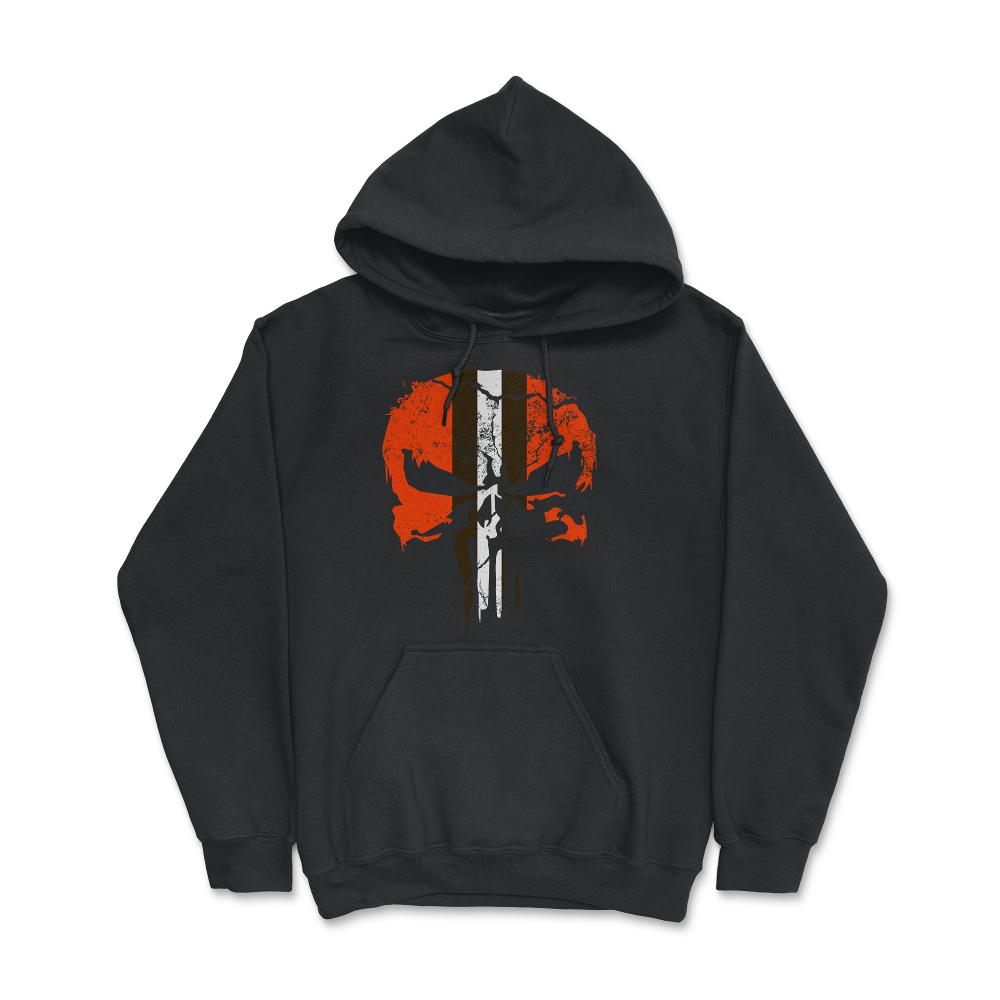 Cleveland Football Skull Weathered Helmet Stripe Fan - Hoodie - Black