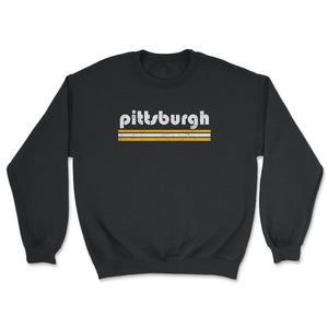 Vintage Pittsburgh Pennsylvania Retro Three Stripe Weathered - Unisex Sweatshirt - Black