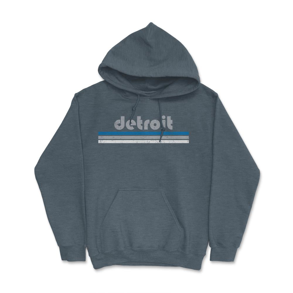 Vintage Detroit Michigan Retro Three Stripe Weathered - Hoodie - Dark Grey Heather