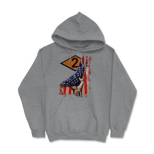 Second 2nd Ranger Battalion Orange Diamond USA Flag Pull Back - Hoodie - Grey Heather