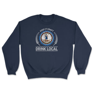 Drink Local Virginia Vintage Craft Beer Bottle Cap Brewing - Unisex Sweatshirt - Navy