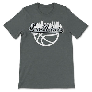 San Antonio Texas Basketball Fan City Skyline Classic Script - Unisex T-Shirt - Dark Grey Heather