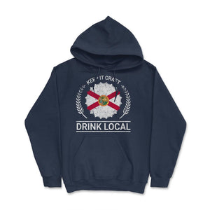 Drink Local Florida Vintage Craft Beer Bottle Cap Brewing - Hoodie - Navy