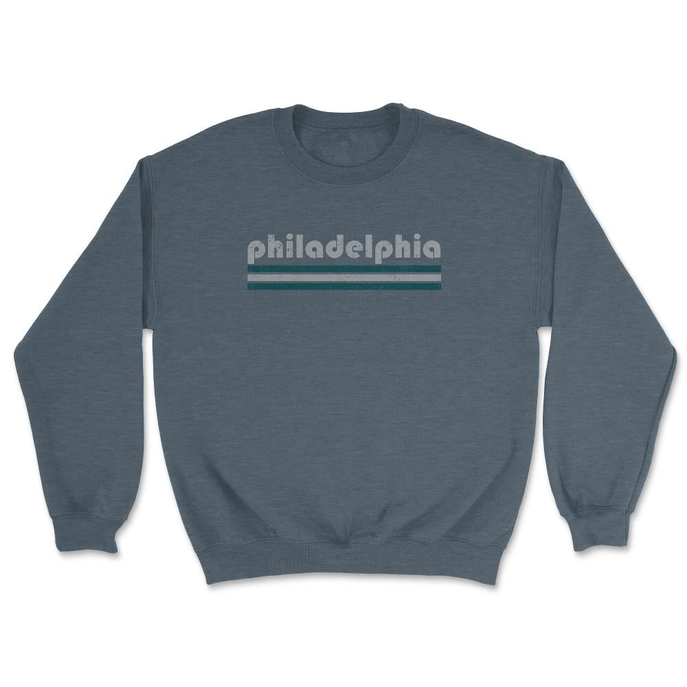 Vintage Philadelphia Pennsylvania Retro Three Stripe Weathered - Unisex Sweatshirt - Dark Grey Heather