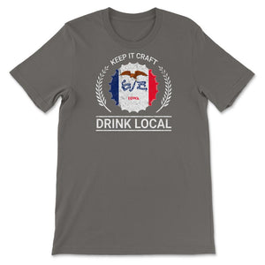 Drink Local Iowa Vintage Craft Beer Bottle Cap Brewing - Unisex T-Shirt - Smoke Grey