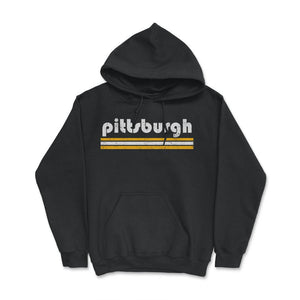 Vintage Pittsburgh Pennsylvania Retro Three Stripe Weathered - Hoodie - Black