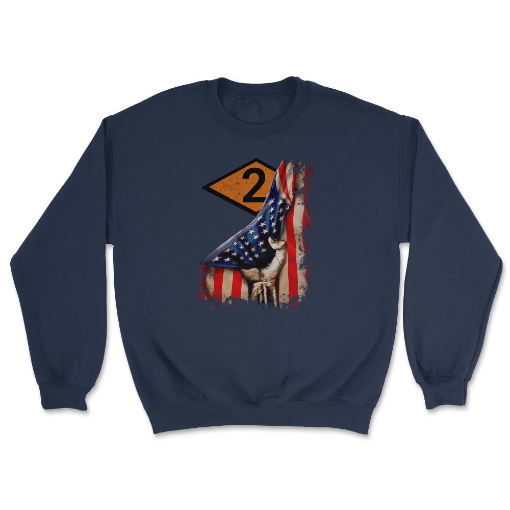 Second 2nd Ranger Battalion Orange Diamond USA Flag Pull Back - Unisex Sweatshirt - Navy