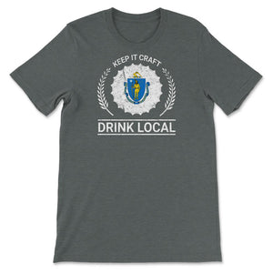 Drink Local Massachusetts Vintage Craft Beer Bottle Cap Brewing - Unisex T-Shirt - Dark Grey Heather