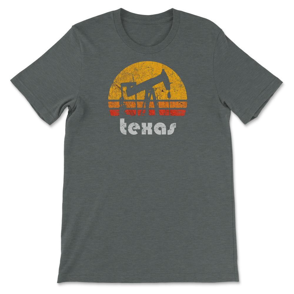 Vintage Texas Oil Pump Retro Sunset Weathered Oil Rig - Unisex T-Shirt - Dark Grey Heather