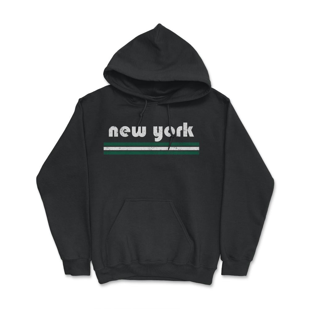Vintage New York Retro Three Stripe Weathered - Hoodie - Black
